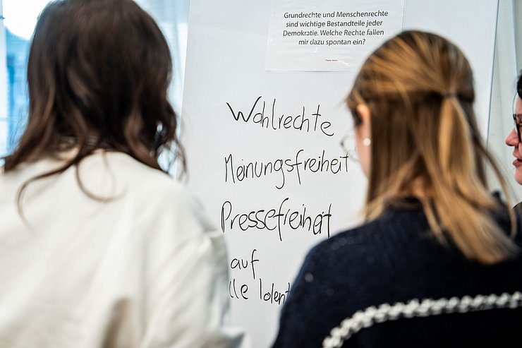 © Tiroler Landtag/Christanell Bei der Demokratielandschaft Tirol setzen sich die Teilnehmenden mit zentralen Werten unserer Demokratie auseinander.