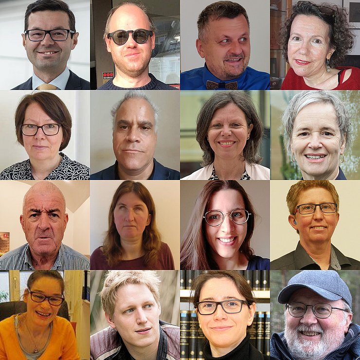 Collage mit den Porträts aller 16 Mitglieder