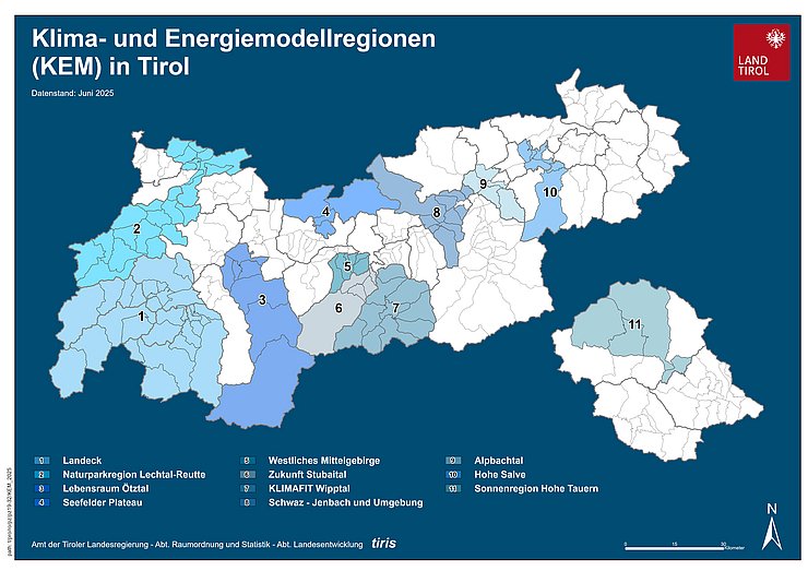 © Land Tirol Übersichtskarte Klima-und Energiemodellregionen in Tirol