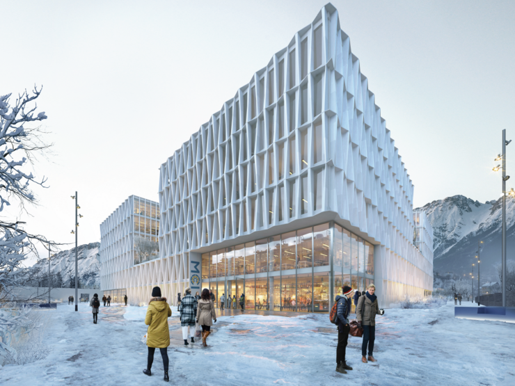 © Henning Larsen Die Visualisierung zeigt die Fassade des neuen MCI.
