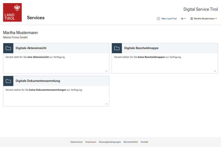 In der Übersicht der Ihnen zur Verfügung stehenden Services, wählen Sie die Funktion "Digitale Dokumentenmappe".