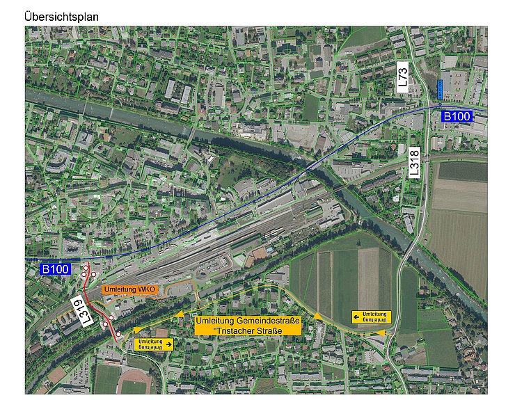 © BBA Lienz Straßenkarte mit eingezeichneten Umfahrungsrouten