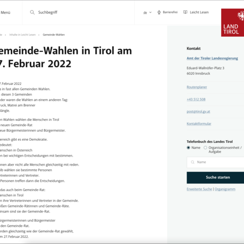 Screenshot der Website