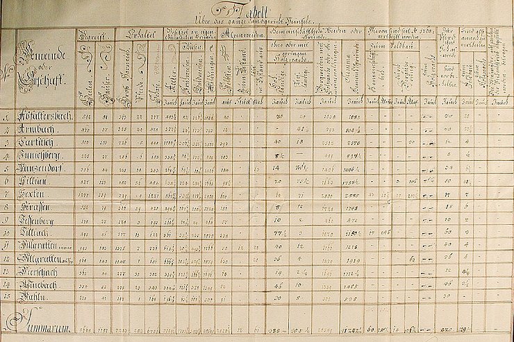 © Tiroler Landesarchiv ökonomische Tabelle