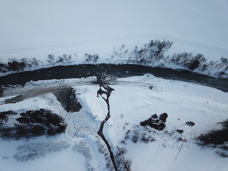 Grabungsarbeiten am neuen Einmündungsbereich des Modertalbaches in den Lech !