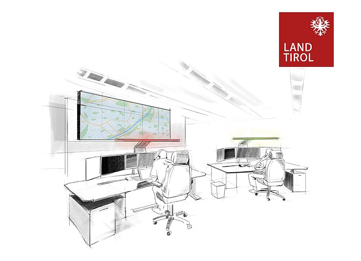 Zeichnung Schreibtische mit Monitoren
