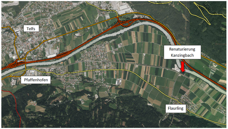 © Land Tirol/Abt. Geoinformation Renaturierung Kanzingbach, geographische Lage