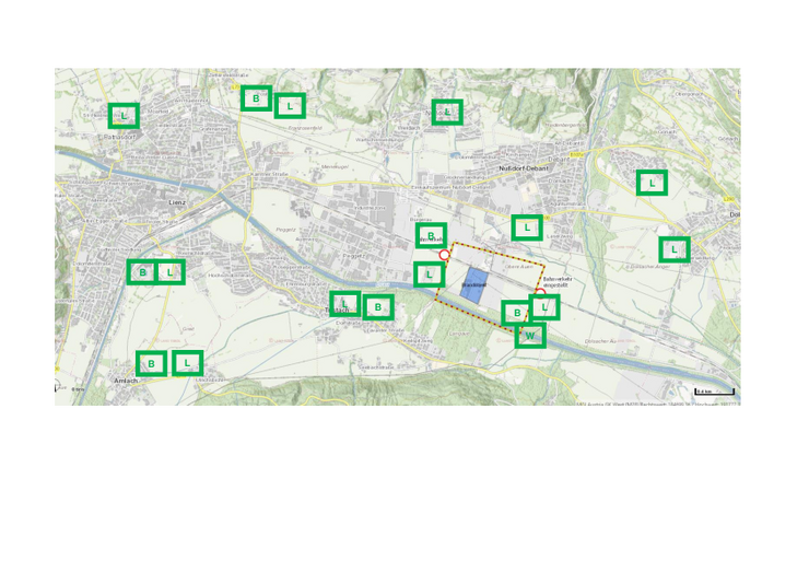 © Übersicht der 18 Probenstandorte (L=Luft, B=Boden, W=Wasser) Land Tirol/Analytische Taskforce München