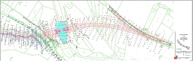 © Land Tirol/Abt. Geoinformation Geländeaufnahme mit geplanter Sraßentrassierung und Lage der Geländeprofile