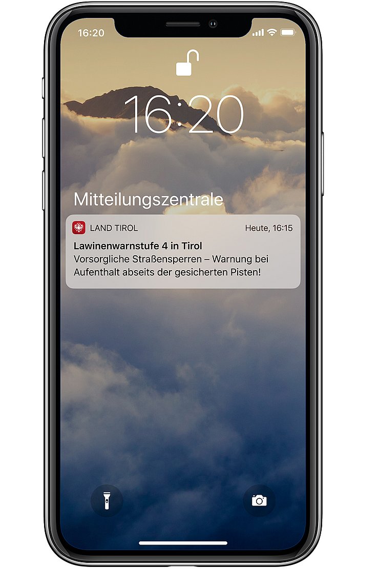 © Land Tirol Pushnachrichten mit der Land Tirol App (Screenshot)