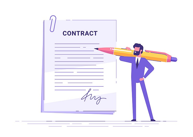 Mann unterschreibt Vertrag