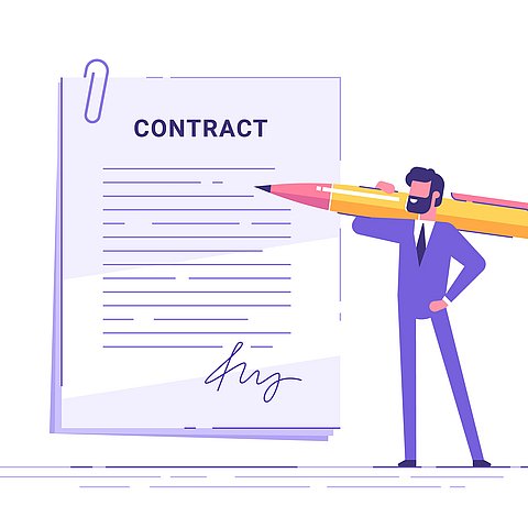 Mann unterschreibt Vertrag