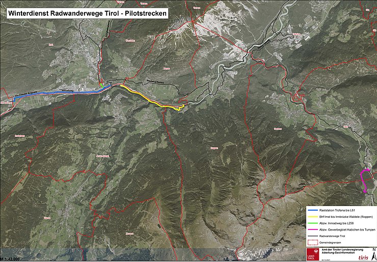 Kartenansicht mit den eingezeichneten Pilotstrecken