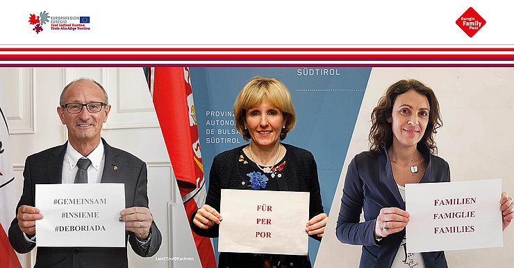 © Land Tirol Die Euregio-FamilienlandesrätInnen Anton Mattle (Tirol), Waltraud Deeg (Südtirol) und Stefania Segnana (Trentino).