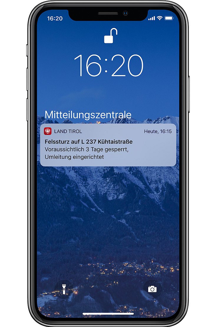 © Land Tirol Pushnachrichten mit der Land Tirol App (Screenshot)