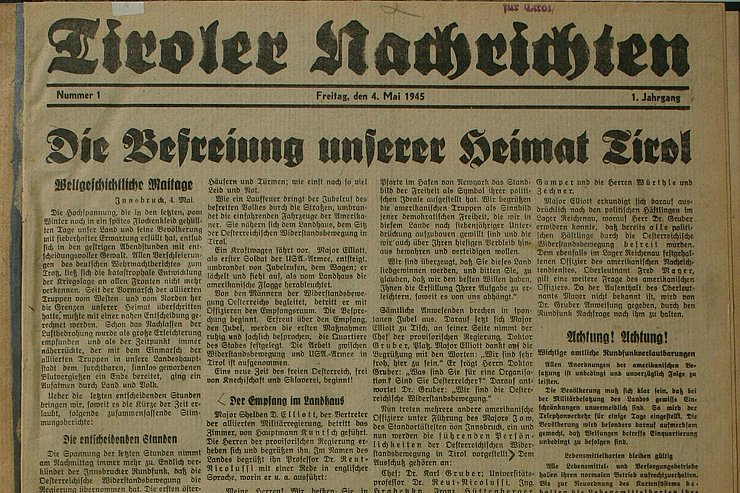 © Tiroler Landesarchiv Zeitungsausschnitt: Das Kriegsende 1945 in Tirol