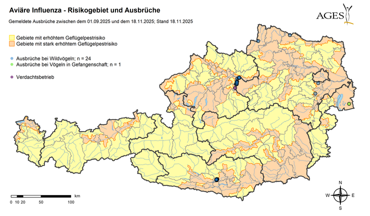 © AGES Karte Risikogebiete Vogelgrippe AGES