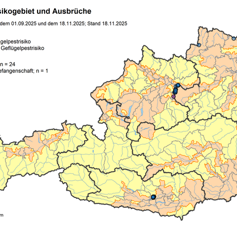 Karte Risikogebiete Vogelgrippe AGES