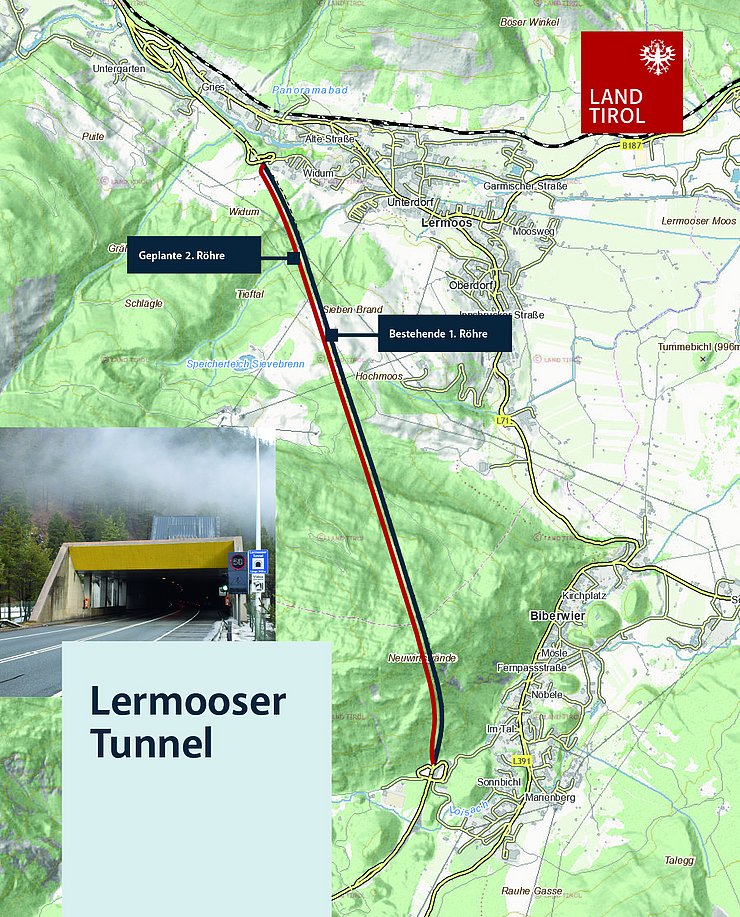 © Land Tirol Karte mit eingezeichnetem Tunnelverlauf