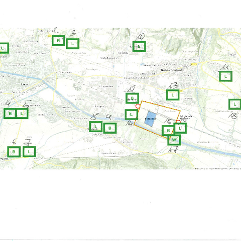 18 Standorte der Beprobungen nach Brandgeschehen in Nußdorf-Debant