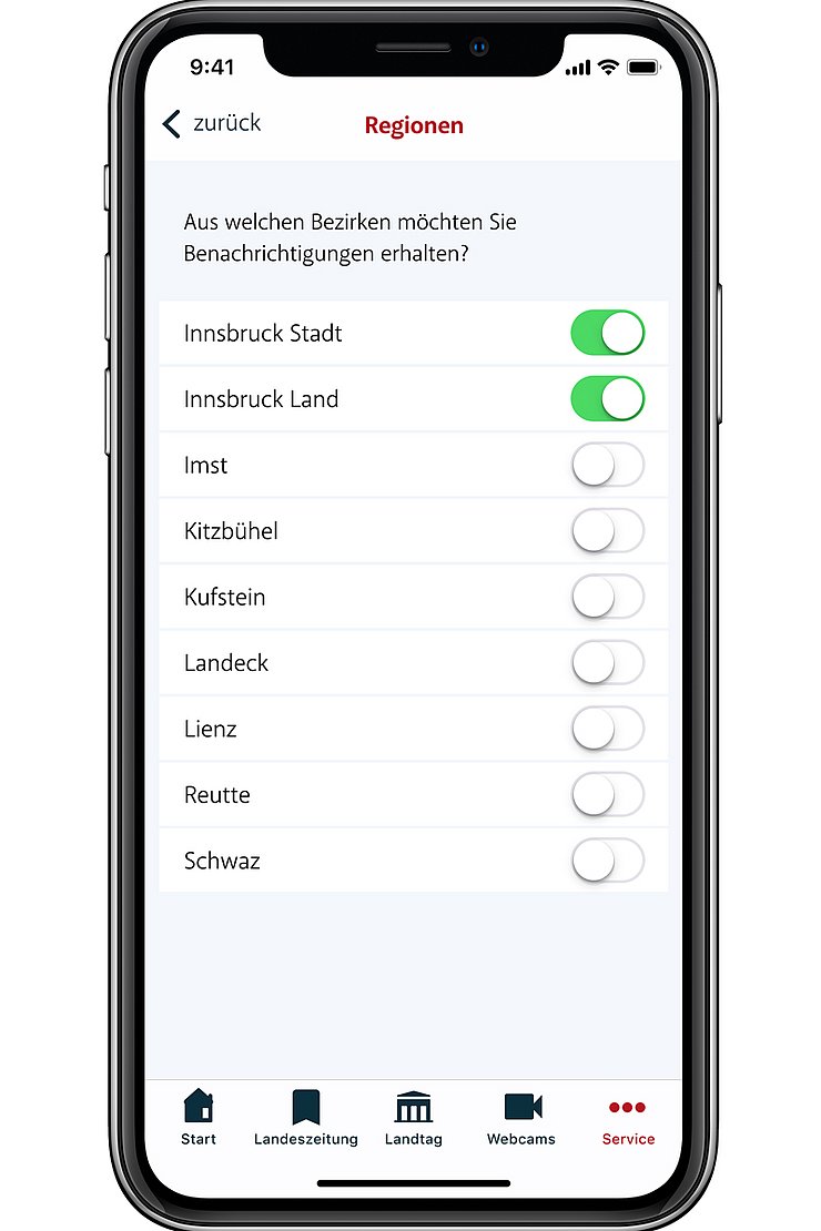 © Land Tirol Land Tirol App - Push-Nachrichten aktivieren (Screenshot)