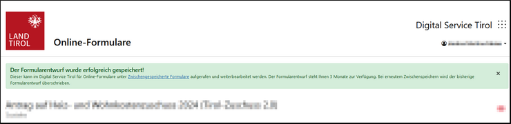Formularentwurf gespeichert
