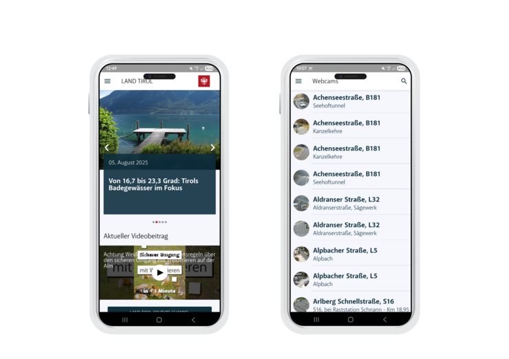 © Land Tirol Mockups mit Pressemeldungen und Verkehrswebcams