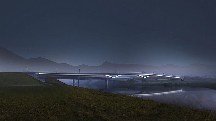 Visualisierung einer Brücke über den Inn bei Nacht