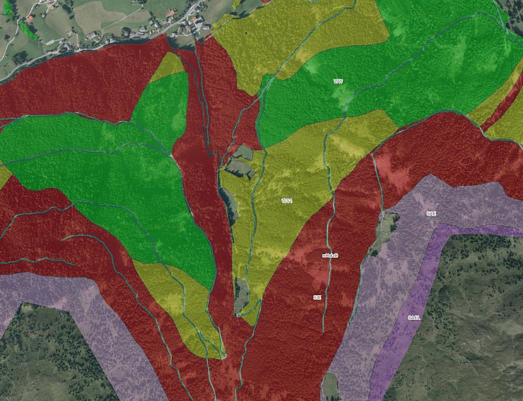 © Land Tirol/Gruppe Forst Ausschnitt Waldkategoriekarte