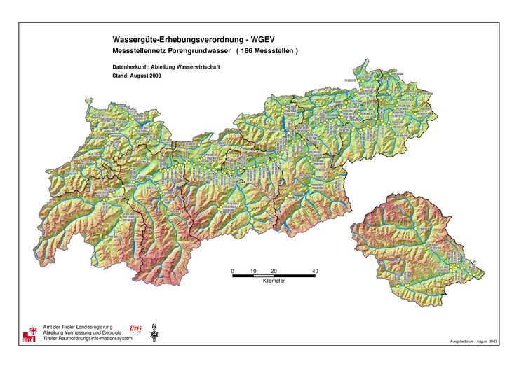 © Land Tirol - tiris Karte Messstellennetz Porengrundwasser