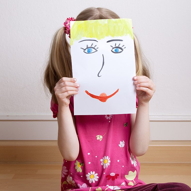 Little,Blonde,Girls,Holding,Happy,Face,Mask