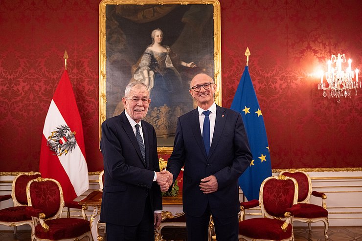 In der Präsidentschaftskanzlei: Bundespräsident Alexander Van der Bellen und Landeshauptmann Anton Mattle.