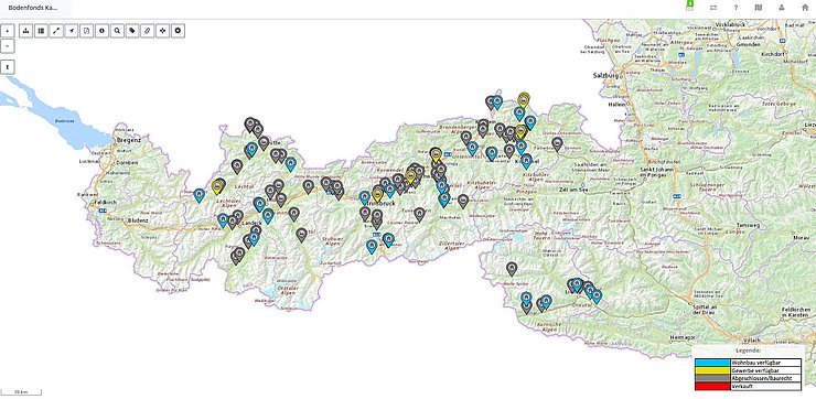 Screenshot Tirol-Karte mit unterschiedlichen Markierungen