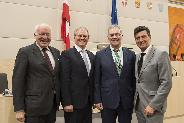 v.l. LTP Herwig van Staa, der Vorarlberger LTP Harald Sonderegger, Bundesratspräsident Edgar Mayer und der burgenländische LTP Christian Illedits in der Wiener Hofburg