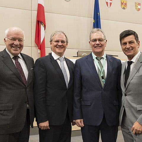 v.l. LTP Herwig van Staa, der Vorarlberger LTP Harald Sonderegger, Bundesratspräsident Edgar Mayer und der burgenländische LTP Christian Illedits in der Wiener Hofburg