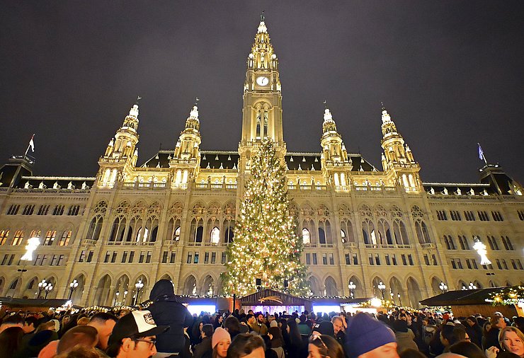 © Stadt Wien/Christian Jobst Baum vor Rathaus, Menschenmenge davor
