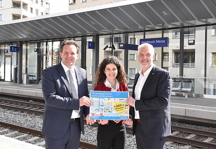 Gruppenfoto am Bahnsteig, 3 Personen