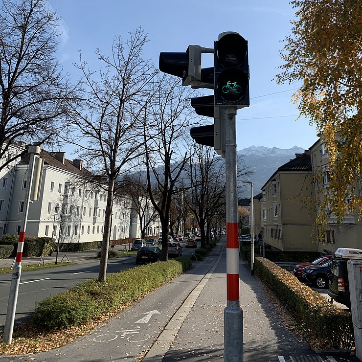 Abbildung 3: Aufnahme im Gelände (Foto: Fahrradweg und Fahrradampel)