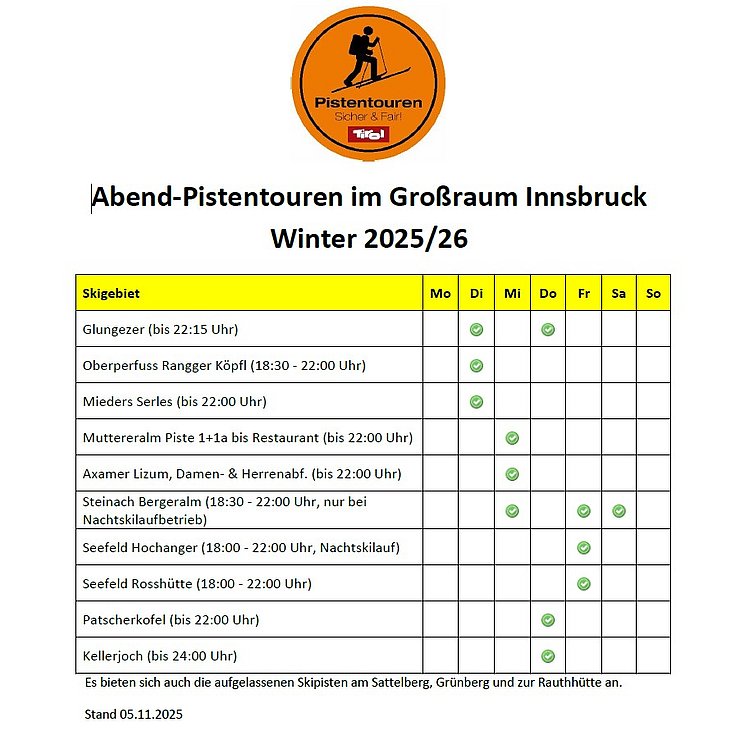 Abendpistentouren Großraum Innsbruck