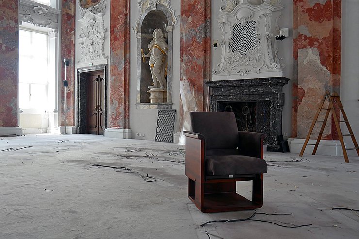 © Landtagsdirektion Tirol/Oswald Das Mobiliar aus den 1970er-Jahren wurde bereits entfernt, die Fertigstellung des Saalumbaus soll im Herbst 2020 erfolgen.